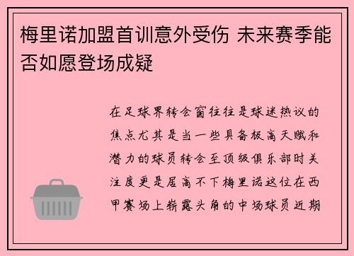 梅里诺加盟首训意外受伤 未来赛季能否如愿登场成疑